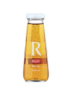 Сок RICH (Рич) 0,2 л, яблоко, подходит для детского питания, стеклянная бутылка, 1658301
