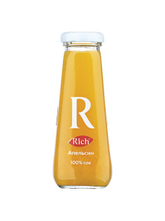 Сок RICH (Рич) 0,2 л, апельсин, подходит для детского питания, стеклянная бутылка, 1658101