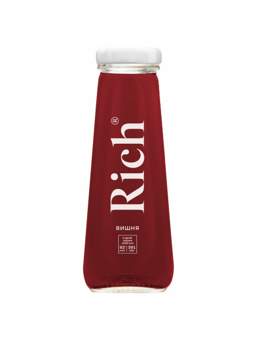 Нектар RICH 0,2 л, вишня, подходит для детского питания, стеклянная бутылка, 1714901