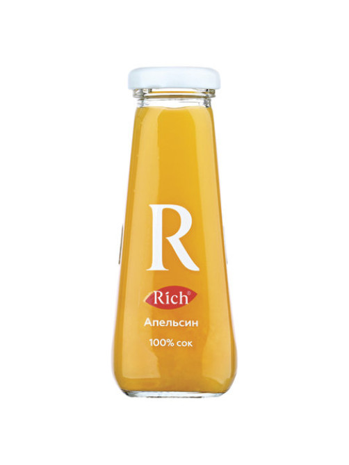 Сок RICH (Рич) 0,2 л, апельсин, подходит для детского питания, стеклянная бутылка, 1658101