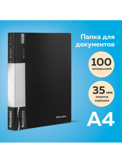 Папка 100 вкладышей BRAUBERG стандарт, черная, 0,9 мм, 221610