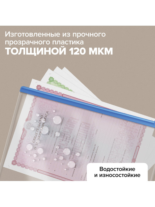 Папка-конверт СУПЕР КОМПЛЕКТ на молнии, 12 штук, А4 (335х238 мм), BRAUBERG, 271346