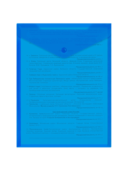 Папка-конверт с кнопкой прозрачная А4 BRAUBERG UNIVERSAL, вертикальная, синяя, 0,15 мм, 273076