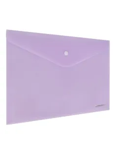 Папка-конверт с кнопкой BRAUBERG Pastel, А4, матовая непрозрачная лиловая, ПРОЧНАЯ, 0,2 мм, 272881