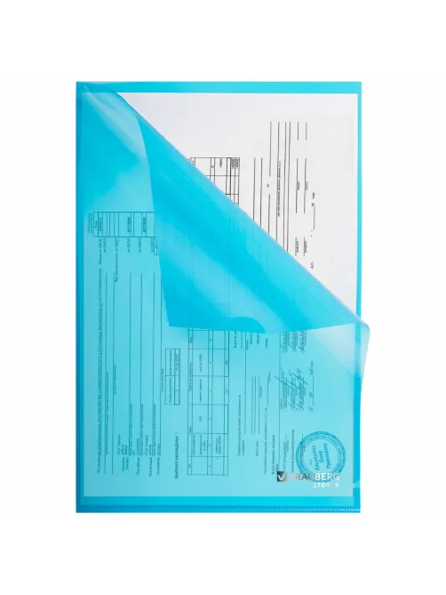 Папка-уголок плотная BRAUBERG SUPER, 0,18 мм, синяя, 270479