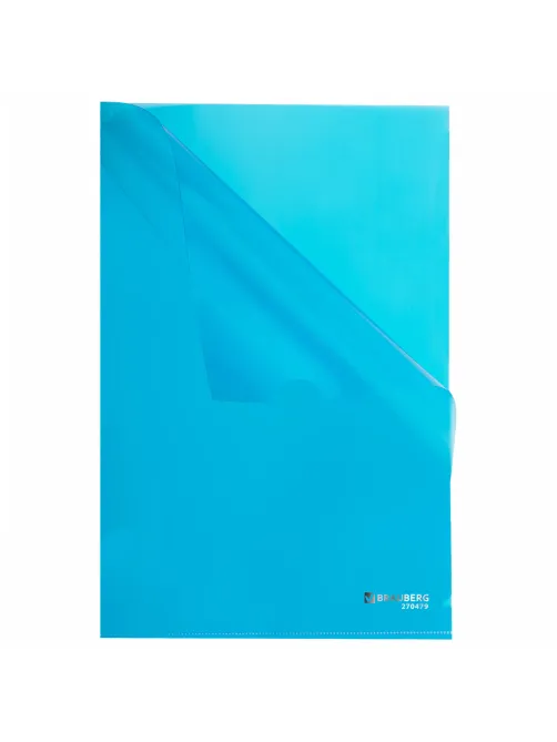 Папка-уголок плотная BRAUBERG SUPER, 0,18 мм, синяя, 270479