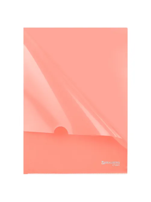 Папка-уголок жесткая, непрозрачная, А4, цвет персиковый, 0,15 мм, BRAUBERG PASTEL, 272891