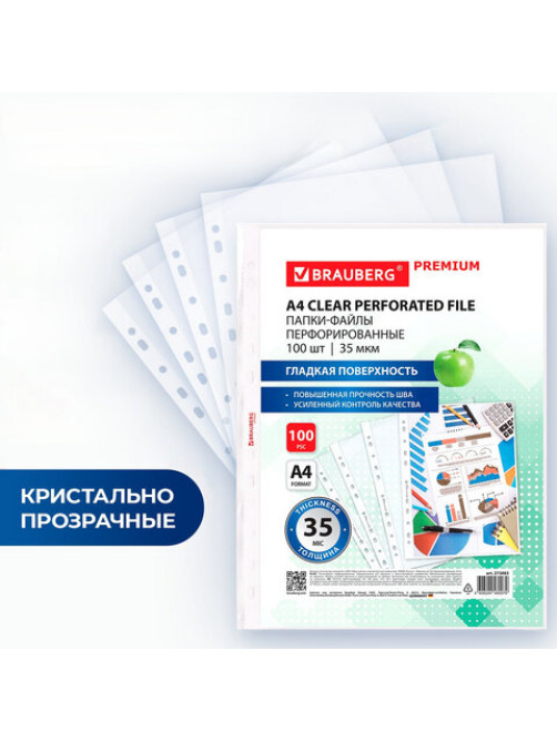 Папки-файлы перфорированные А4 BRAUBERG 