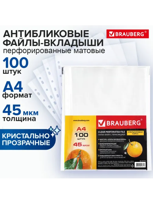 Папки-файлы перфорированные А4 BRAUBERG 