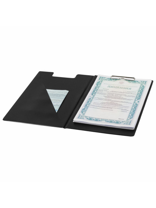 Папка-планшет BRAUBERG, А4 (340х240 мм), с прижимом и крышкой, картон/ПВХ, РОССИЯ, черная, 221488