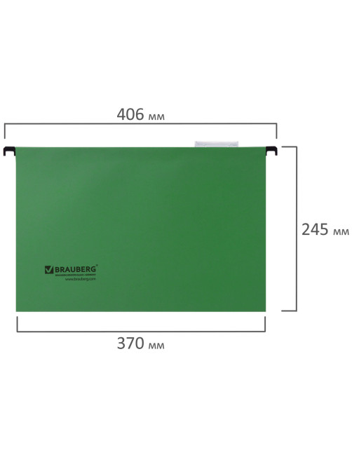 Подвесные папки А4/Foolscap (406х245 мм), до 80 листов, КОМПЛЕКТ 10 шт., зеленые, картон, BRAUBERG (Италия), 231795