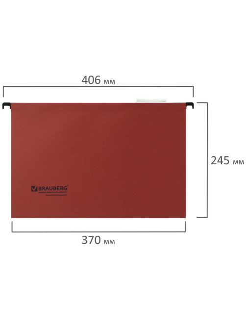 Подвесные папки А4/Foolscap (406х245 мм), до 80 листов, КОМПЛЕКТ 10 шт., красные, картон, BRAUBERG (Италия), 231796