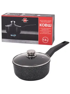 Ковш 1,6 л с крышкой и ручкой, пятислойное антипригарное покрытие, ГАРДАРИКА 