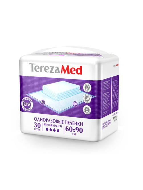 Пеленки 60х90 см, TEREZAMED Super, КОМПЛЕКТ 30 шт., впитывающие, одноразовые, 50311