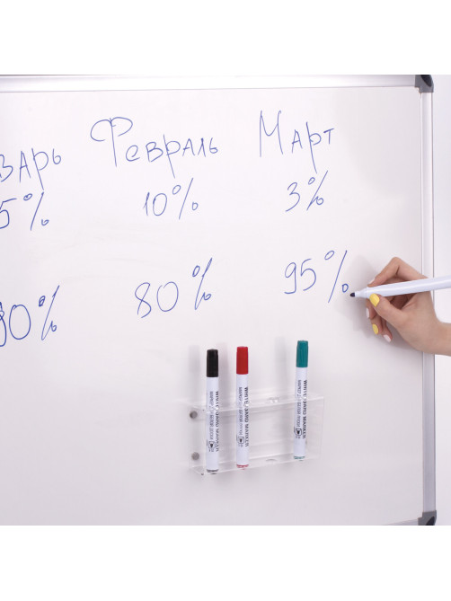 Держатель магнитный для 4 маркеров для доски (85х160 мм), прозрачный акрил, BRAUBERG, РОССИЯ, 235530