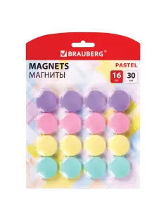 Магниты 30 мм, НАБОР 16 шт., BRAUBERG 