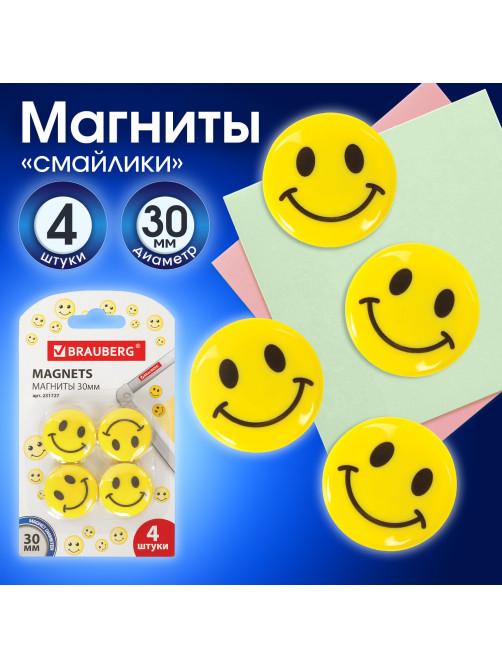 Магниты диаметром 30 мм, КОМПЛЕКТ 4 штуки, 
