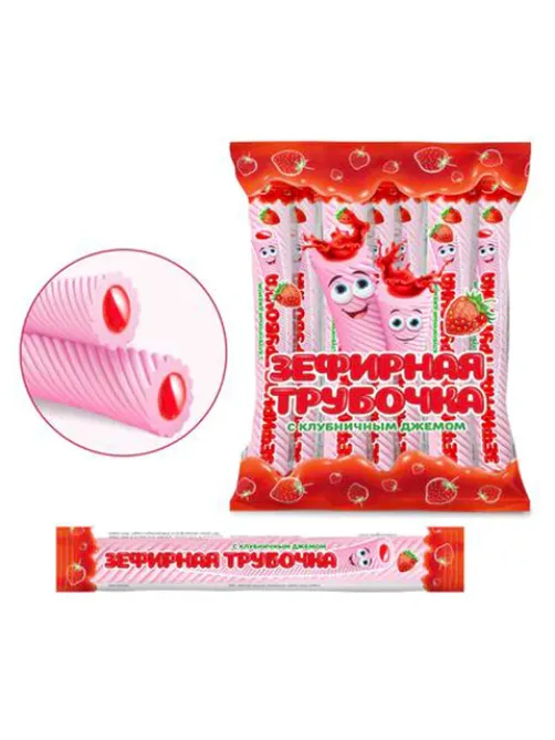 Зефирная трубочка с джемом клубничного вкуса, 15 г, КОНФИТОЙ, КТ94869