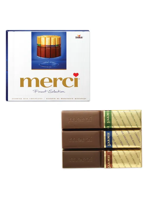 Конфеты MERCI ассорти из молочного шоколада, 250 г, ГЕРМАНИЯ, 015416-00/35/49