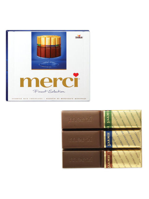 Конфеты MERCI ассорти из молочного шоколада, 250 г, ГЕРМАНИЯ, 015416-00/35/49