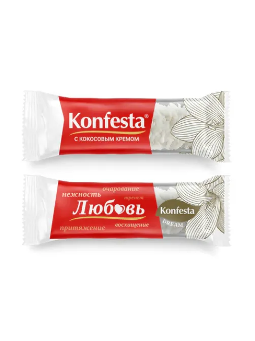Конфеты KONFESTA со сливочно-кокосовым кремом, вафельные, 500 г, пакет
