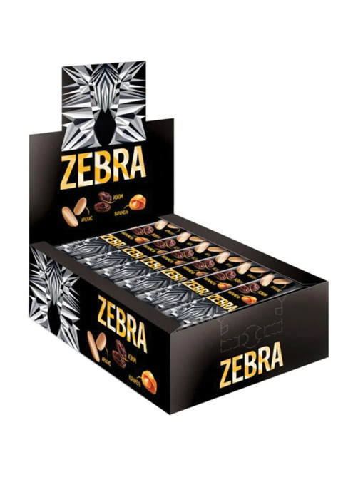 Батончик вафельный глазированный ZEBRA с изюмом и арахисом в мягкой карамели, 40 г, в шоу-боксе, ЯВ252
