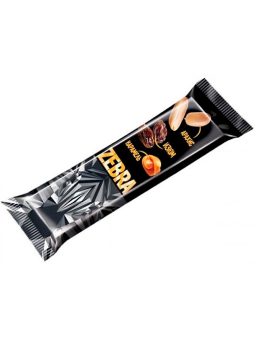 Батончик вафельный глазированный ZEBRA с изюмом и арахисом в мягкой карамели, 40 г, в шоу-боксе, ЯВ252