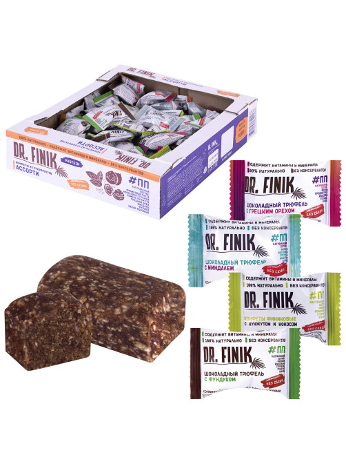 Конфеты финиковые DR.FINIK ассорти (фундук, миндаль, грецкий орех, кунжут), без сахара, 1000 г