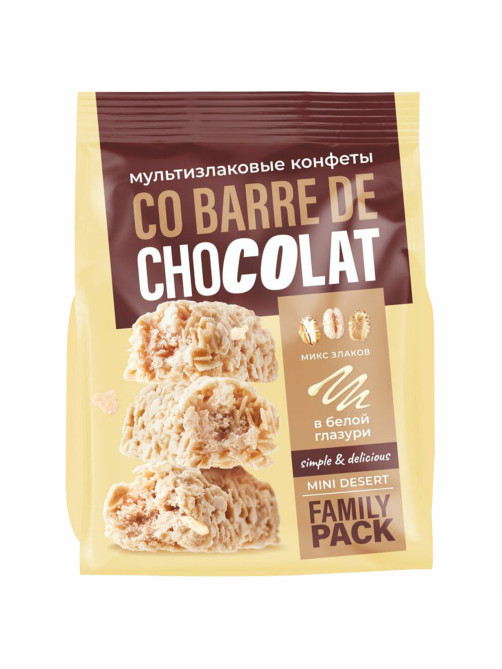 Конфеты мультизлаковые CO BARRE DE CHOCOLAT с белой глазурью, 135 г, УТ-00032332