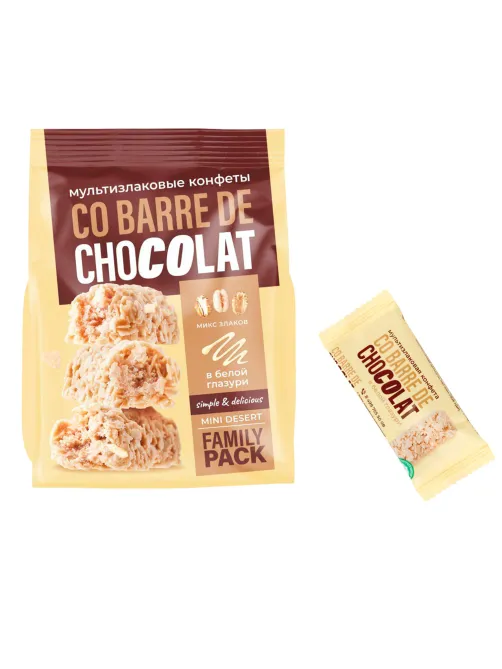 Конфеты мультизлаковые CO BARRE DE CHOCOLAT с белой глазурью, 135 г, УТ-00032332