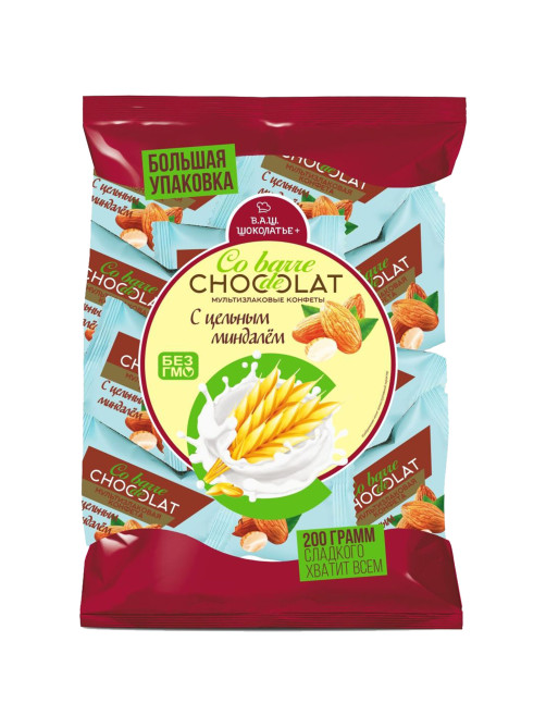 Конфеты мультизлаковые CO BARRE DE CHOCOLAT с цельным миндалем, 200 г, пакет, БП-00001137