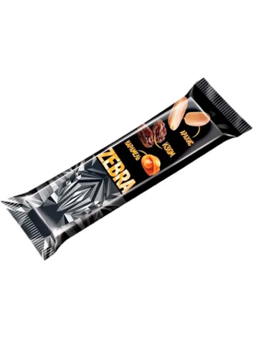 Батончик вафельный глазированный ZEBRA с изюмом и арахисом в мягкой карамели, 40 г, в шоу-боксе, ЯВ252