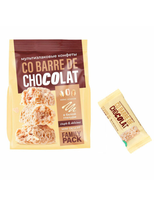 Конфеты мультизлаковые CO BARRE DE CHOCOLAT с белой глазурью, 135 г, УТ-00032332