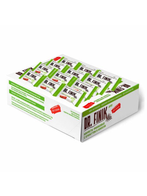 Конфеты финиковые DR.FINIK с кокосом и кунжутом, без сахара, 450 г, картонная коробка
