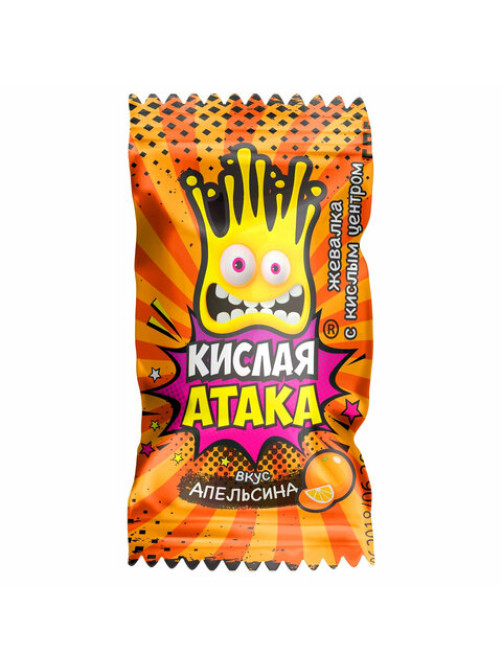 Конфета жевательная КИСЛАЯ АТАКА с кислым центром, ассорти 3 вкусов, 4,5 г, KA-1-1