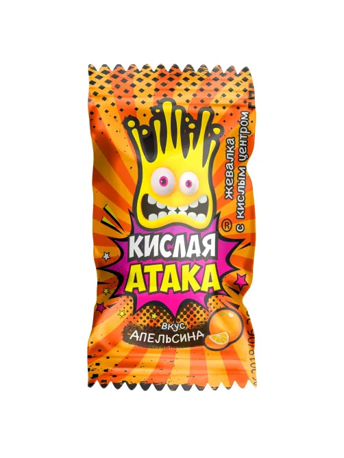 Конфета жевательная КИСЛАЯ АТАКА с кислым центром, ассорти 3 вкусов, 4,5 г, KA-1-1