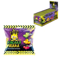 Карамель леденцовая КИСЛАЯ АТАКА, ассорти вкусов (яблоко, персик, малина), 40 г, KA-4-1