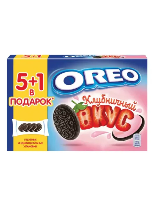 Печенье OREO с какао и начинкой с клубничным вкусом, 228 г, 9001526