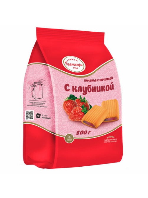 Печенье сдобное БРЯНКОНФИ с клубничной начинкой, 500 г, УТ-00028797