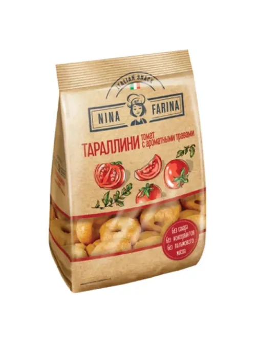 Мини-сушки (тараллини) NINA FARINA с томатом и ароматными травами, пакет, 180 г, ВТ003