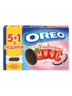Печенье OREO с какао и начинкой с клубничным вкусом, 228 г, 9001526