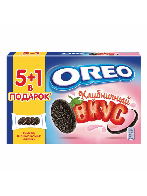 Печенье OREO с какао и начинкой с клубничным вкусом, 228 г, 9001526