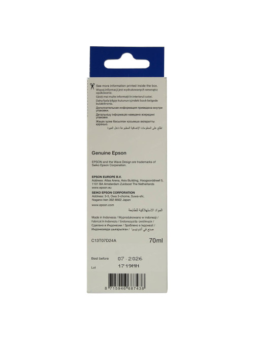 Чернила EPSON 115 (C13T07D24A) для СНПЧ L8160/L8180, голубые, объем 70 мл, ОРИГИНАЛЬНЫЕ