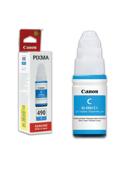 Чернила CANON (GI-490С) для СНПЧ Pixma G1400\G2400\G3400, голубые, ресурс 7000 стр., оригинальные, 0664C001