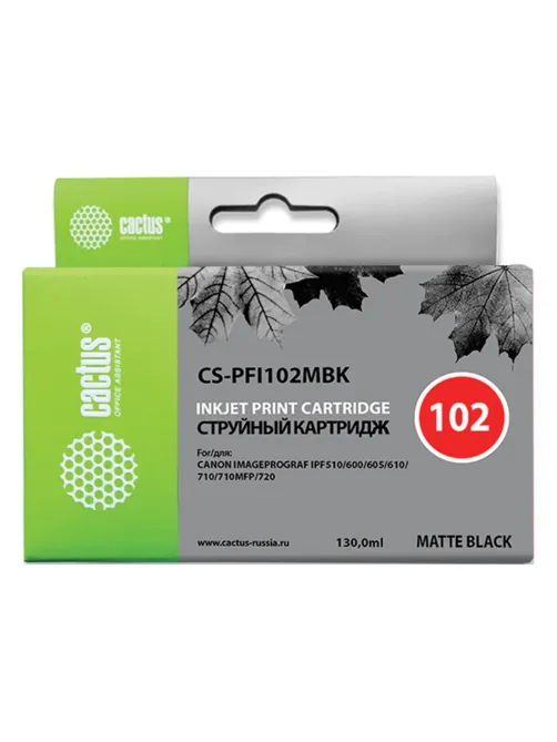 Картридж струйный CACTUS (CS-PFI102MBK) для CANON iPF500/510/F600/605/650/700, матовый черный