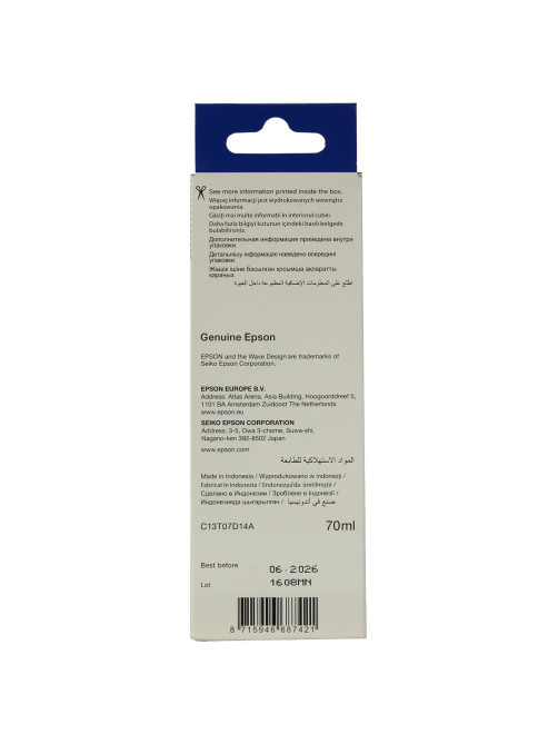 Чернила EPSON 115 (C13T07D14A) для СНПЧ L8160/L8180, черные фото, объем 70 мл, ОРИГИНАЛЬНЫЕ