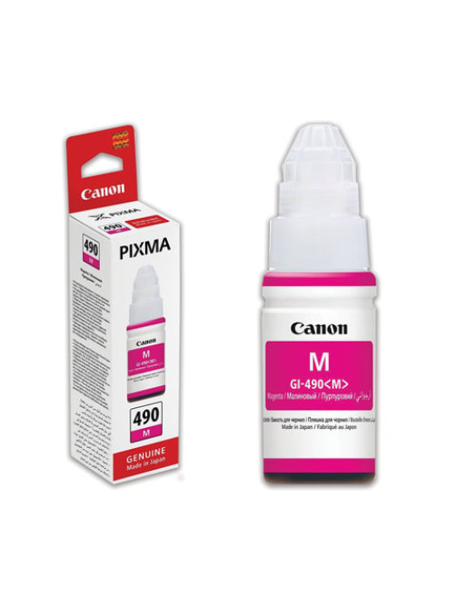 Чернила CANON (GI-490M) для СНПЧ Pixma G1400\G2400\G3400, пурпурные, ресурс 7000 стр., оригинальные, 0665C001