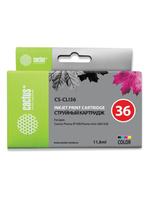 Картридж струйный CACTUS (CS-CLI36) для CANON PIXMA iP100, цветной