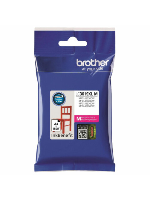 Картридж струйный BROTHER (LC3619XLM) для MFC-J3530DW/J3930DW, пурпурный, оригинальный, ресурс 1500 страниц