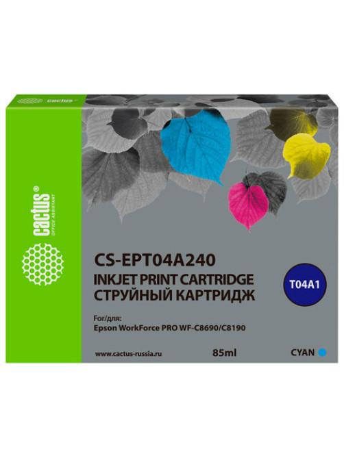 Картридж струйный CACTUS (CS-EPT04A240) для Epson WorkForce Pro WF-C8190, WF-C8690, голубой, 85 мл